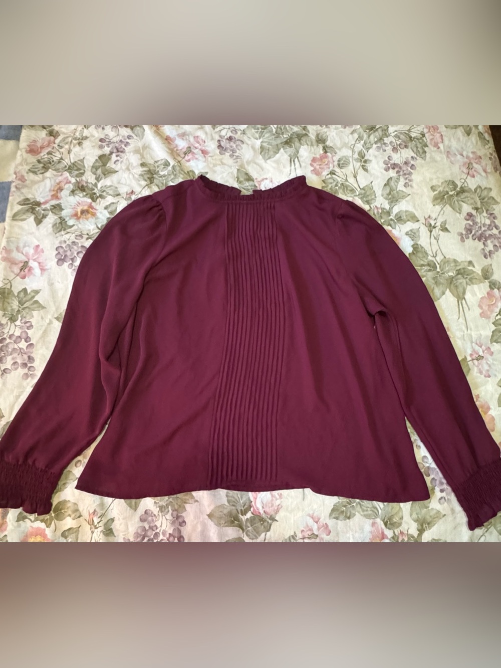 Apt. 9 Women’s XL Burgundy Pintuck Blouse Ruffle Neck Puff Sleeve